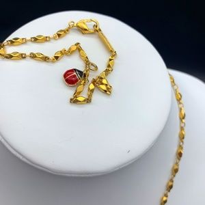 Napier Vintage Sparkling Goldtone Necklace w/Matching Lady Bug Bracelet